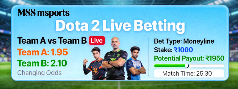 Contoh slip taruhan live di M88 msports untuk pertandingan esports Dota 2 dengan odds berubah-ubah