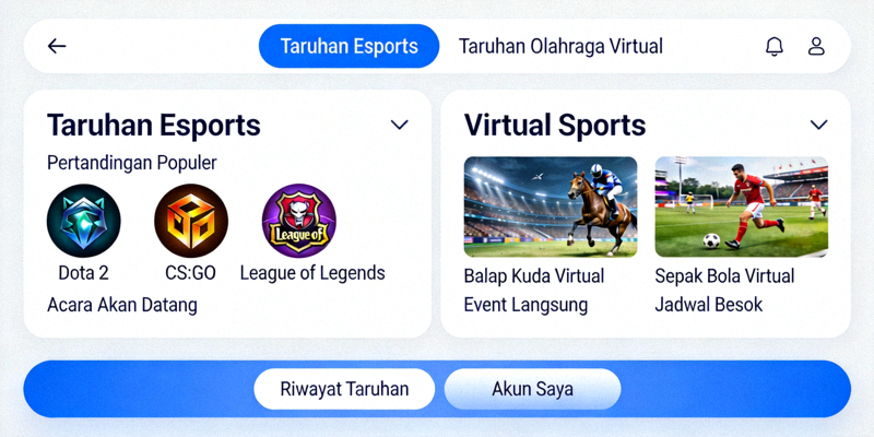 Tampilan antarmuka lengkap platform M88 msports dengan menu taruhan esports dan olahraga virtual